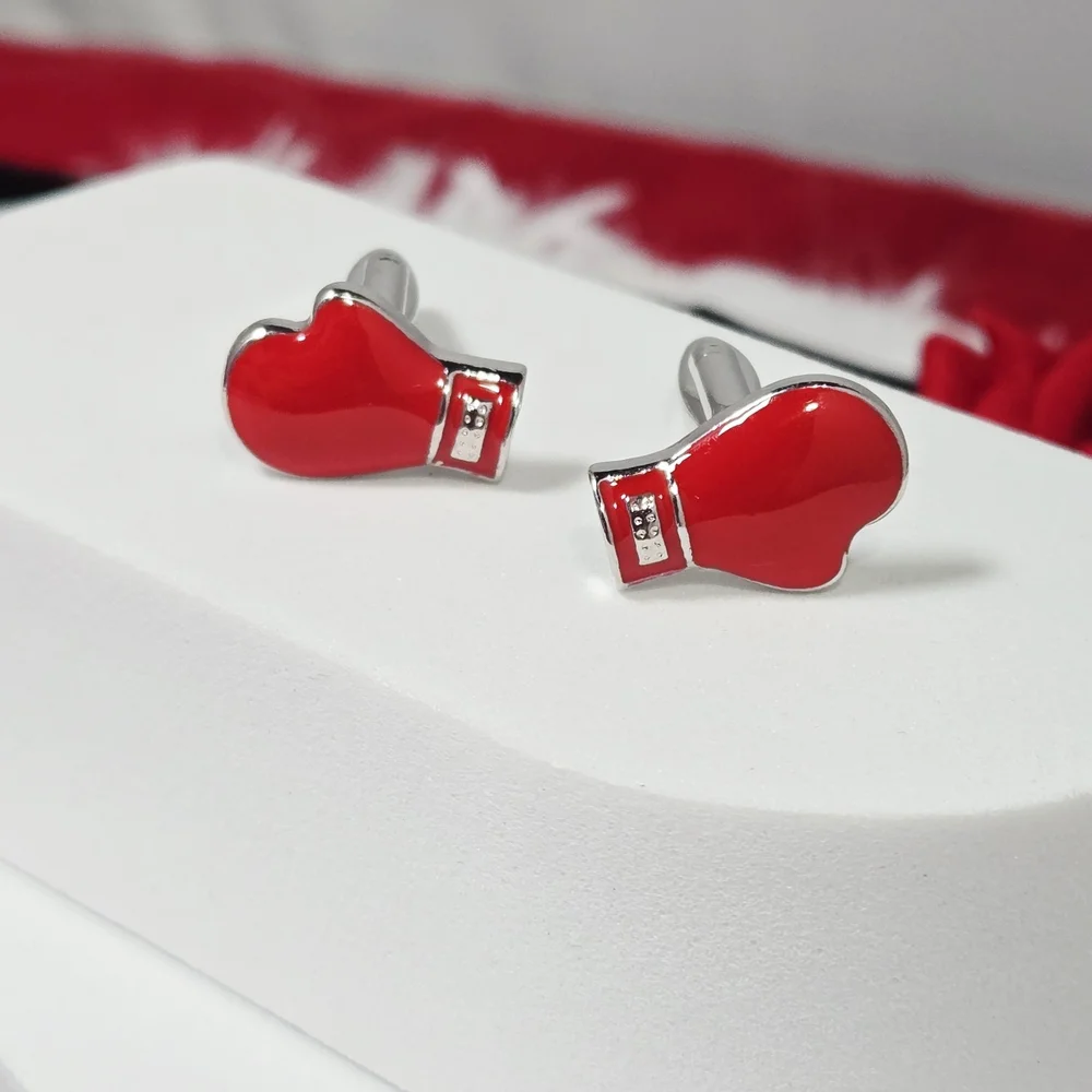Red Boxing Glove Men’s Novelty French Cufflinks Silver Plated Bullet Back Gift